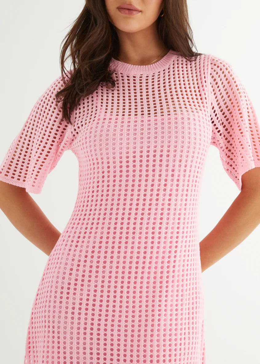 Vivvy Crochet Maxi Dress - Pink