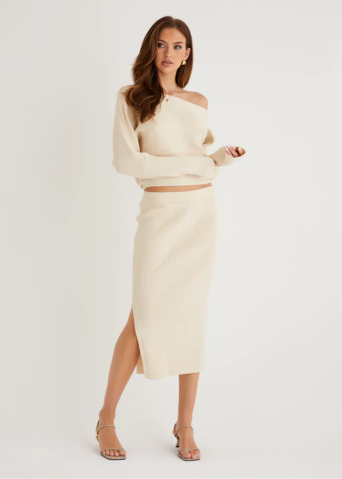 Alley Knit Midi Skirt - Beige