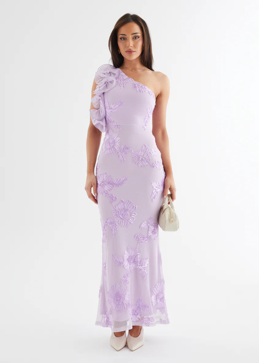 Taysia One Shoulder Mesh Maxi Dress - Lilac