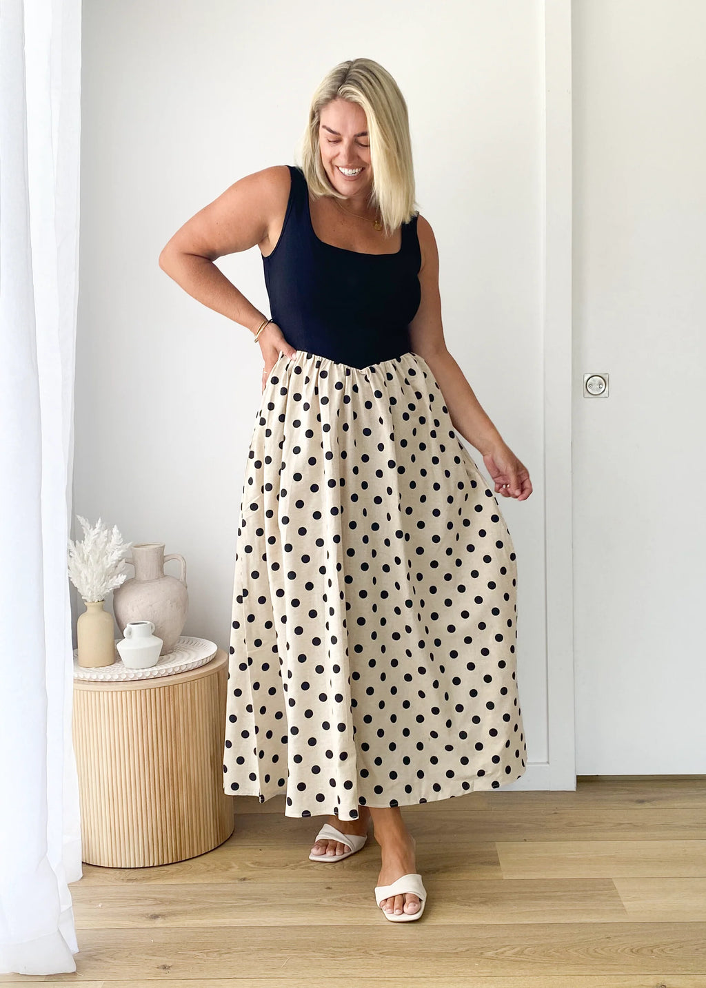Natalie Maxi Dress - Black Polka