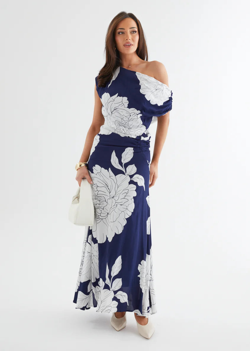 Aida Drop Shoulder Maxi Dress - Navy Bloom