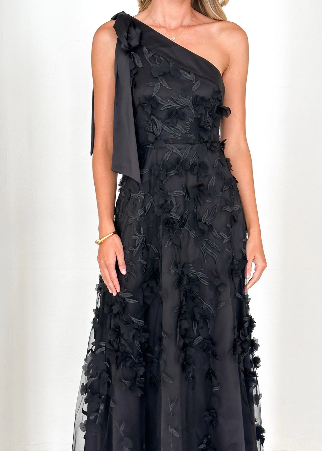 Devotion One Shoulder Midi Dress - Black