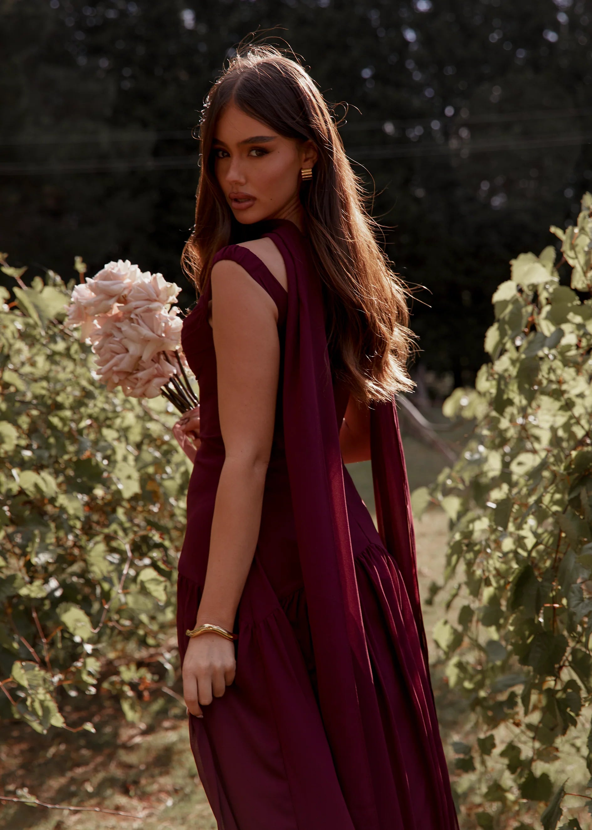 Kirah Off Shoulder Maxi Dress - Wine