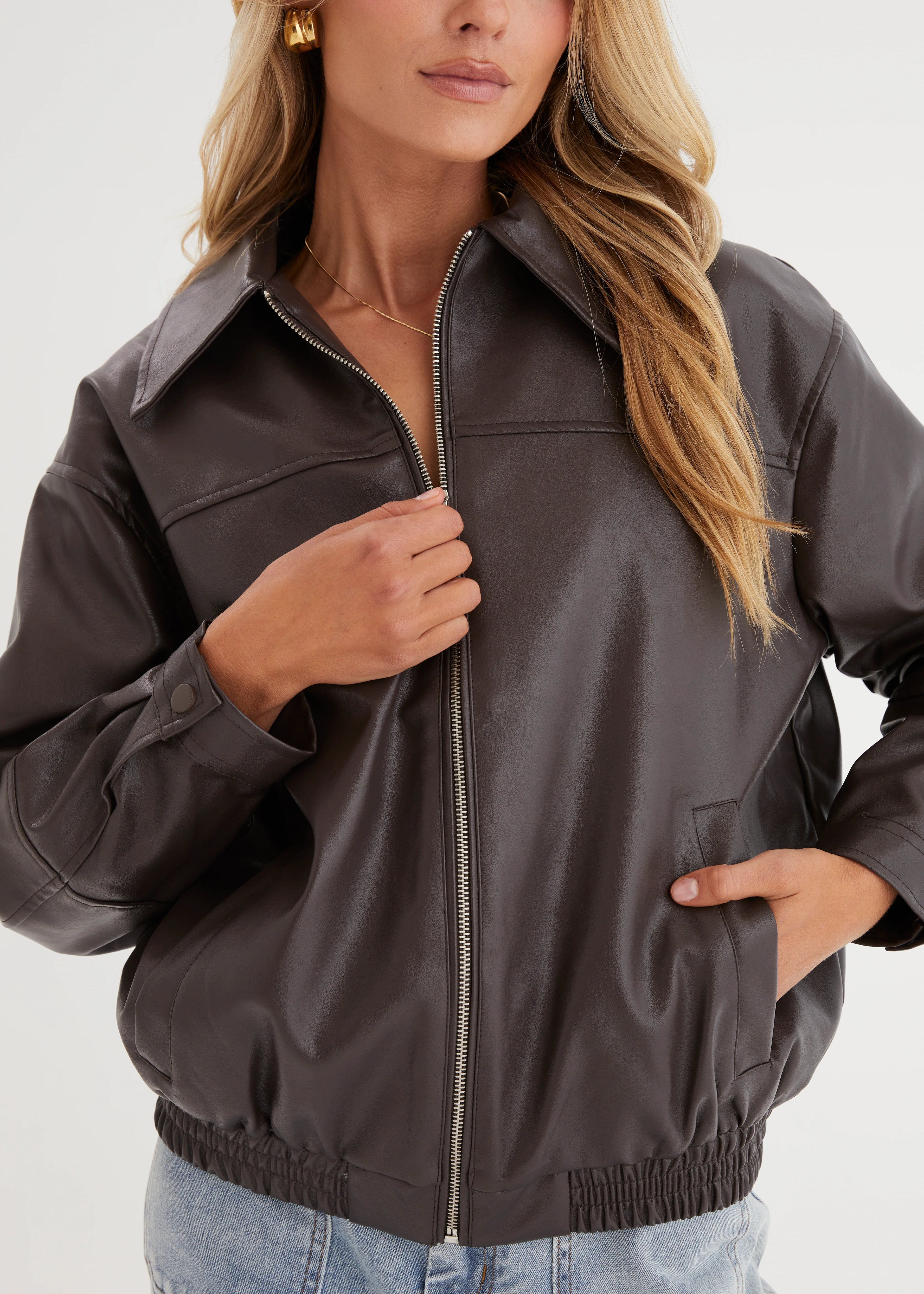 Suki Leather Look Jacket - Chocolate