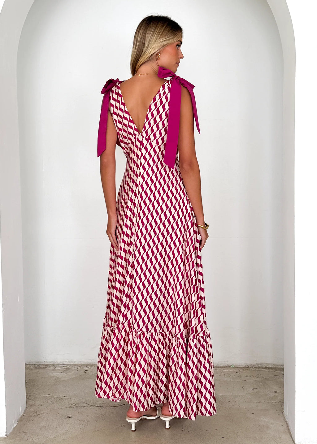 Havannah Tie Midi Dress - Magenta Wave