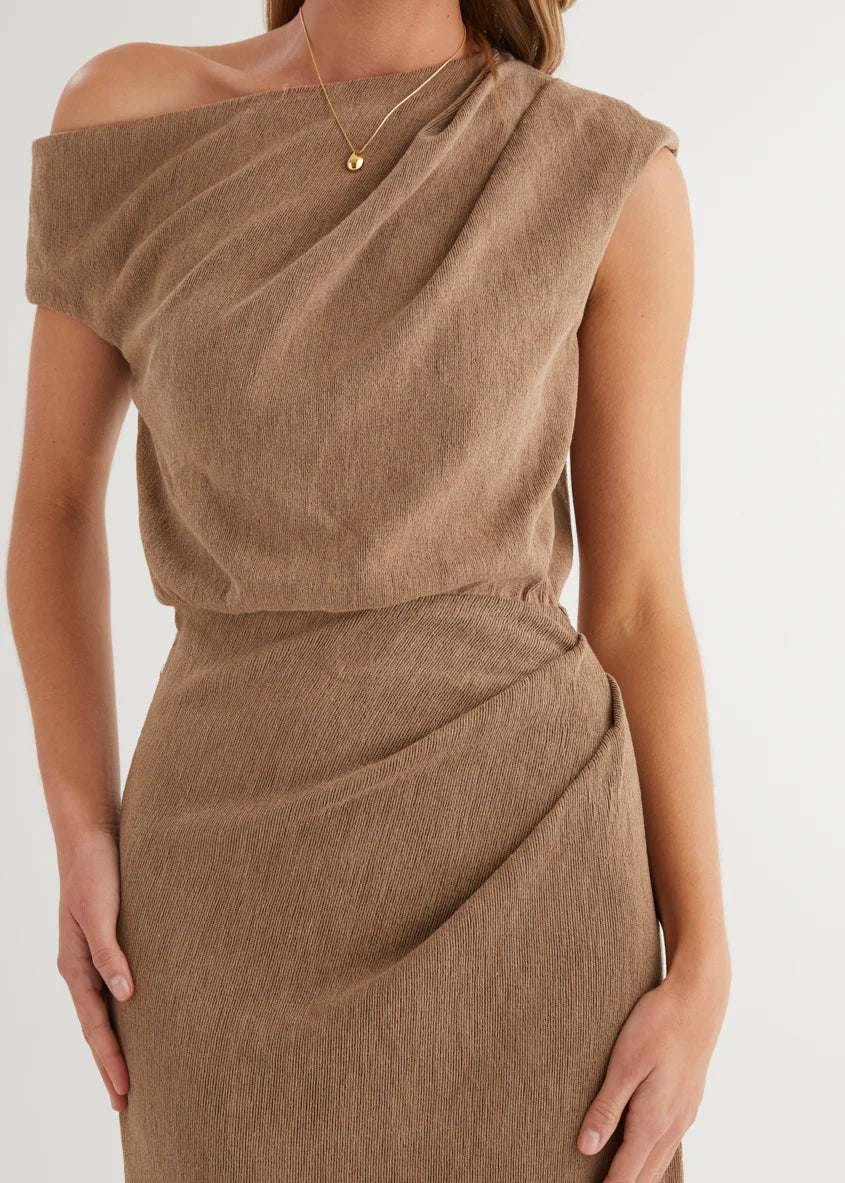 Tarni One Shoulder Maxi Dress - Chocolate