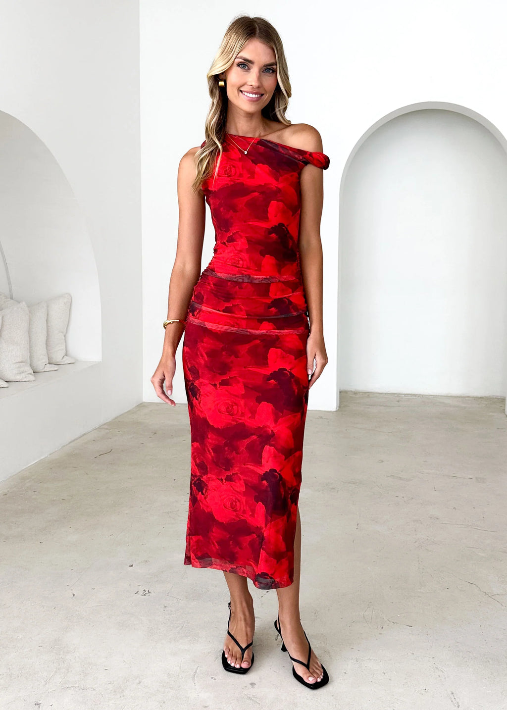 Darbie Mesh Maxi Dress - Red Flowers