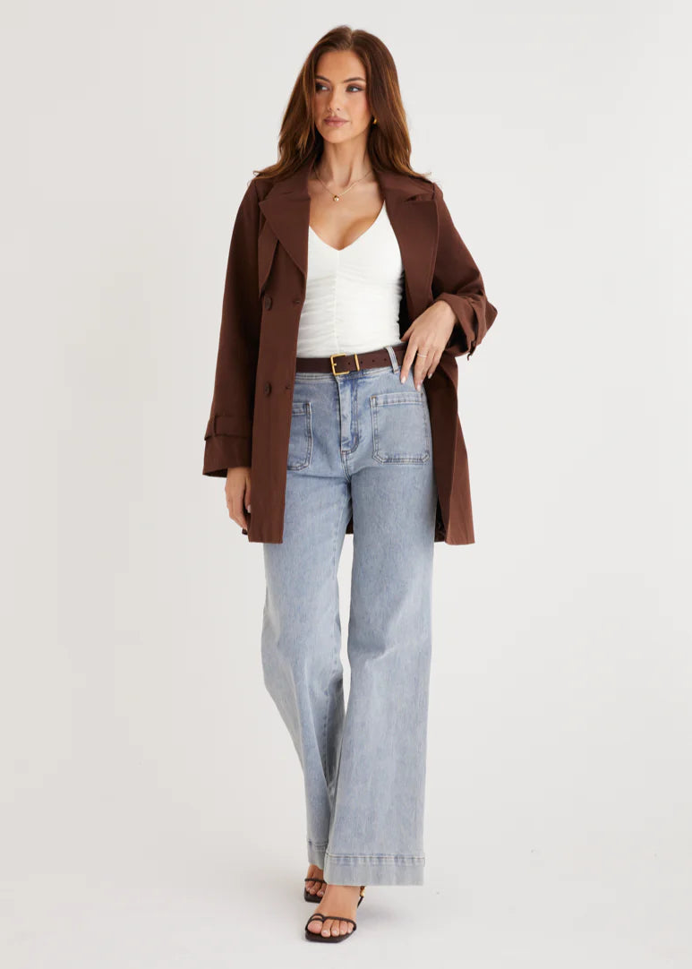 Alissa Cropped Trench Coat - Espresso