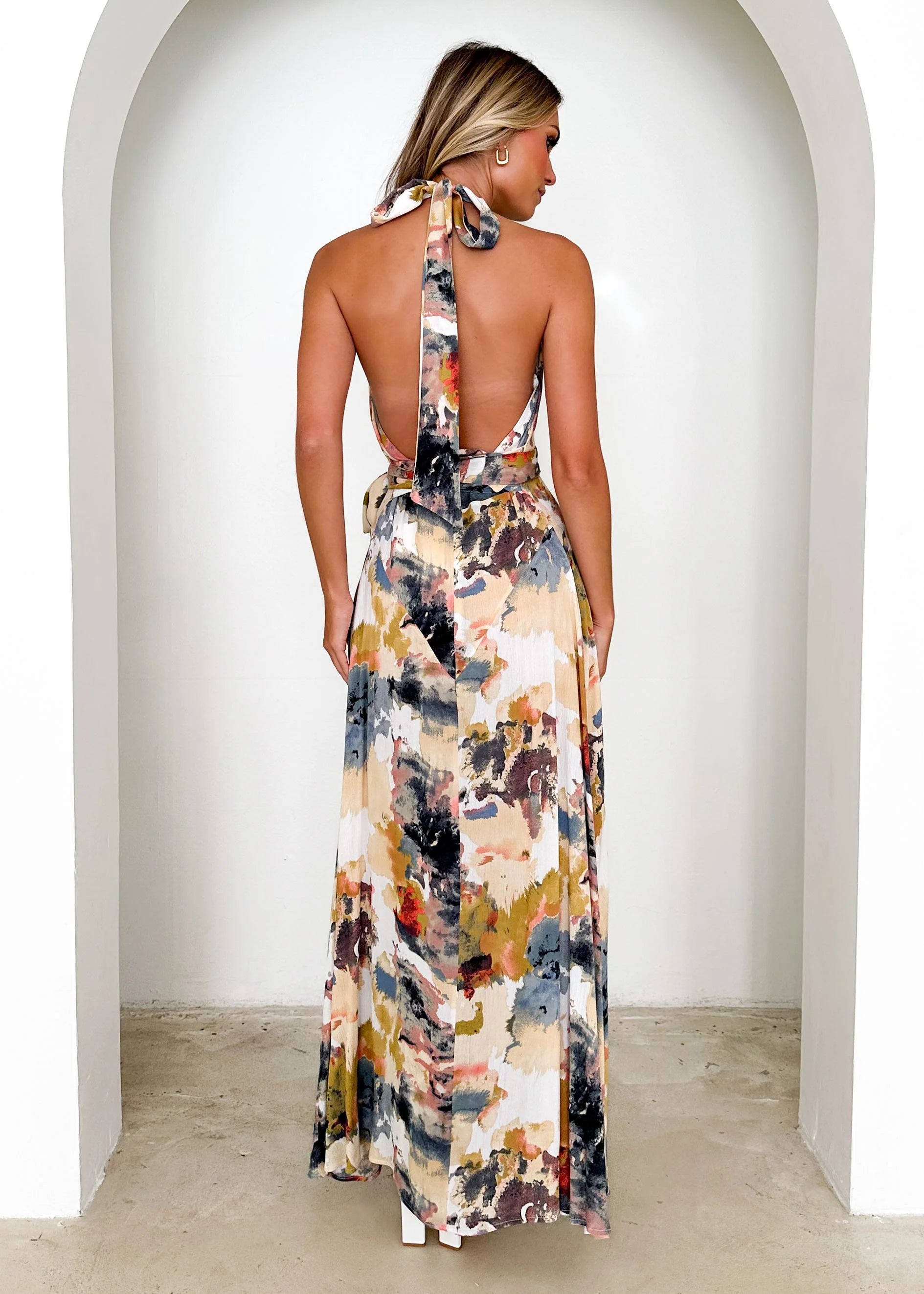 Reyna Halter Maxi Dress - Ink Splash