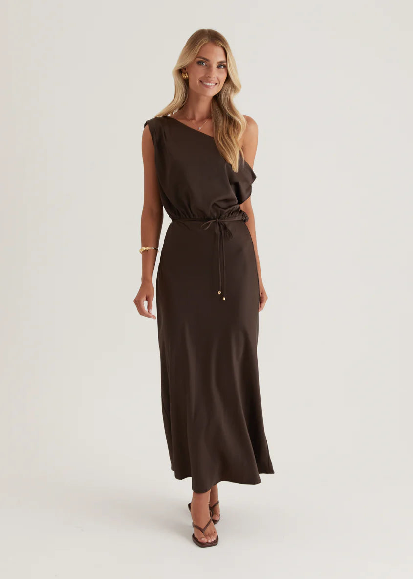 Marisa Drop Shoulder Midi Dress - Chocolate