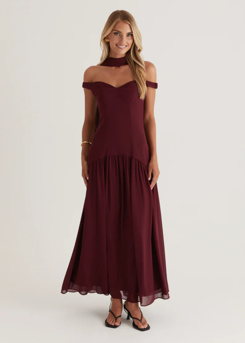 Kirah Off Shoulder Maxi Dress - Wine