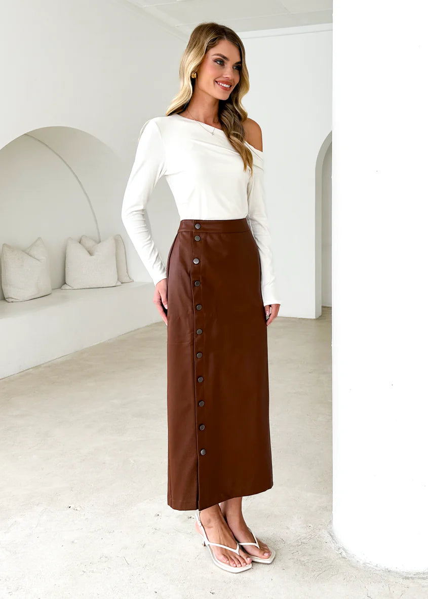 Tretra PU Maxi Skirt - Brown