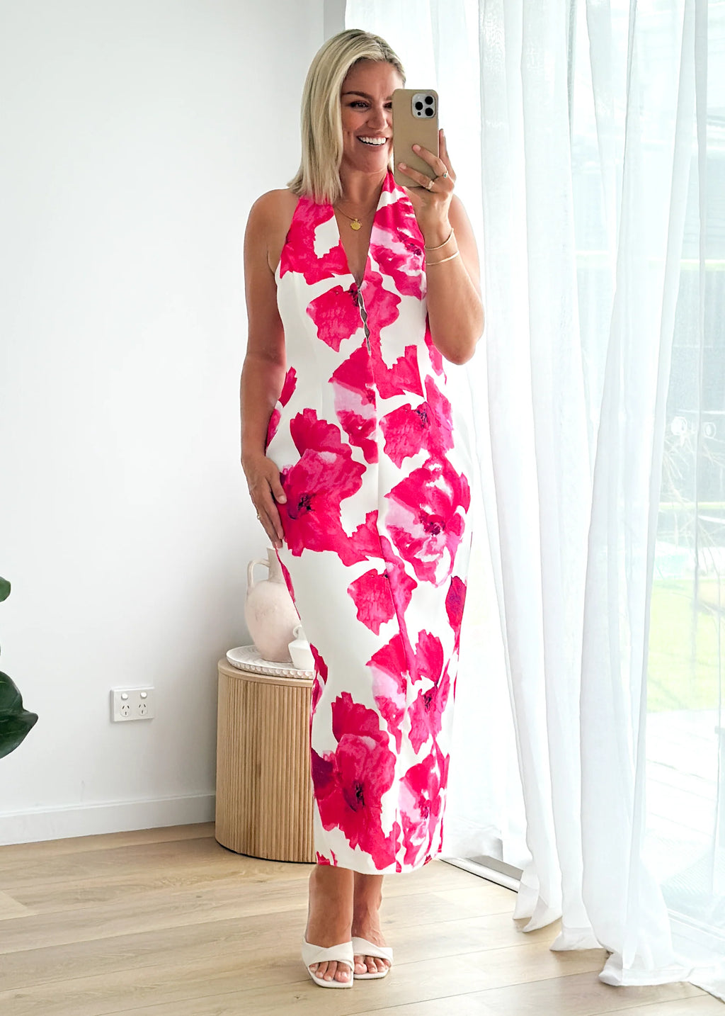 Tibetan Halter Maxi Dress - Pink Floral