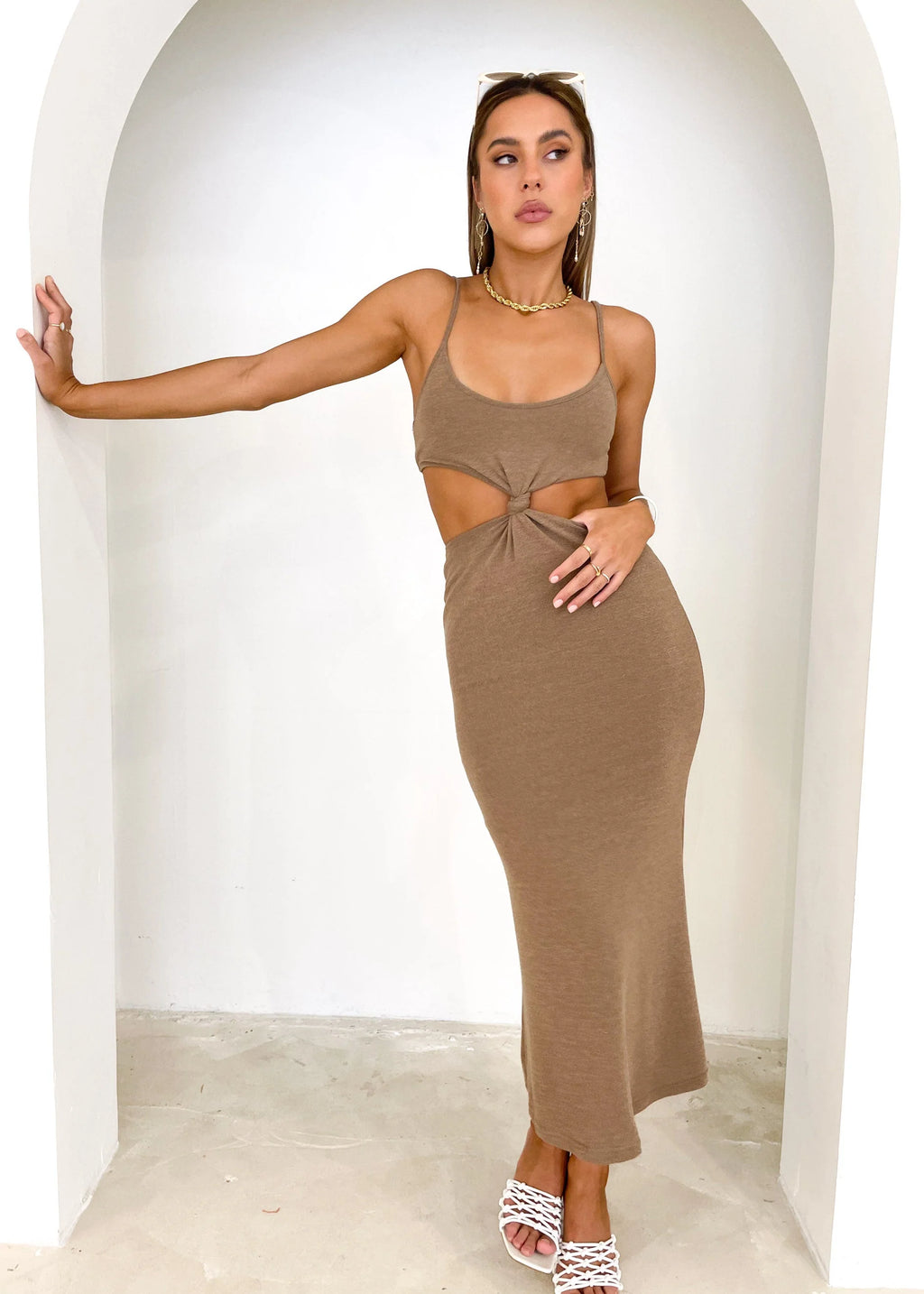 Matais Cut Out Knit Midi Dress - Taupe