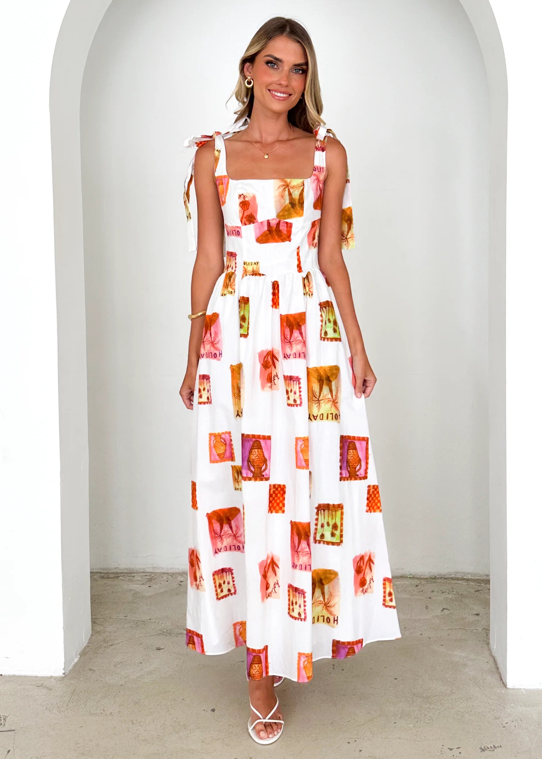 Pipeline Maxi Dress - White Abstract