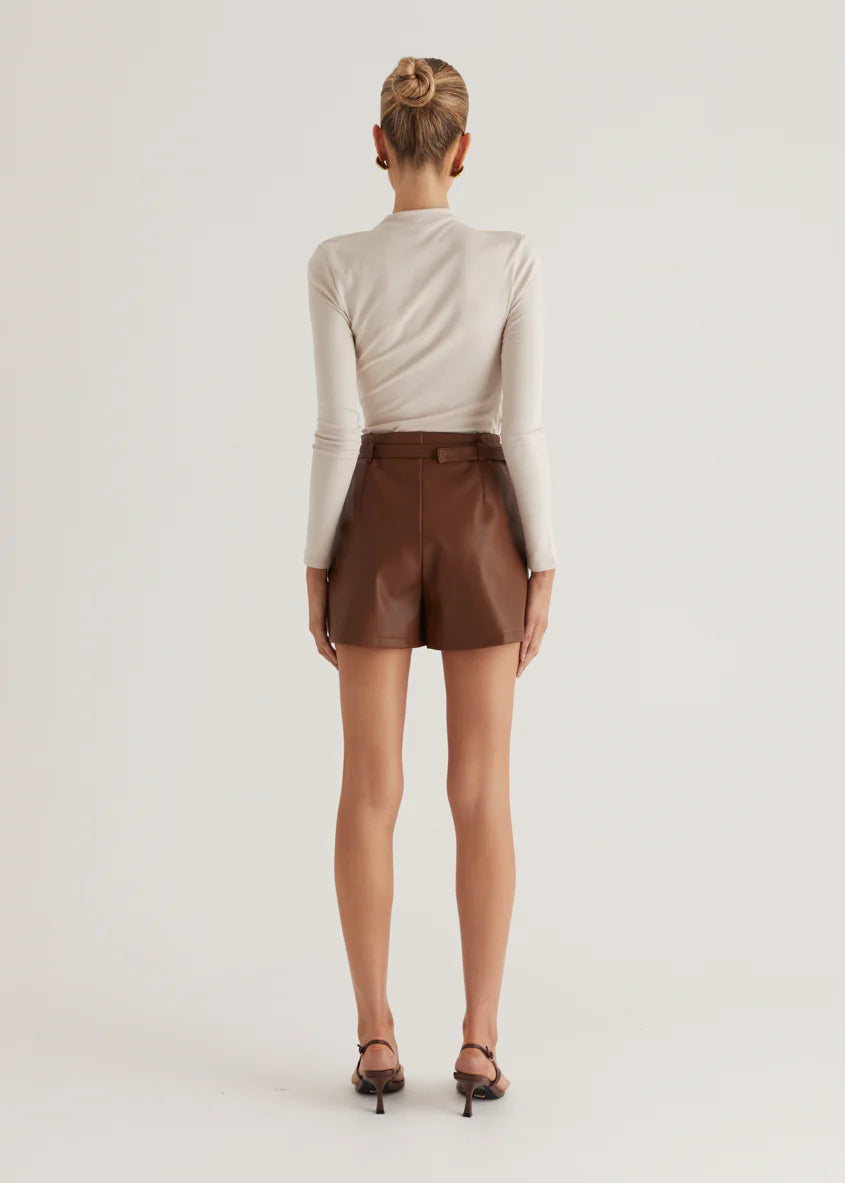 Liberty PU Shorts - Brown
