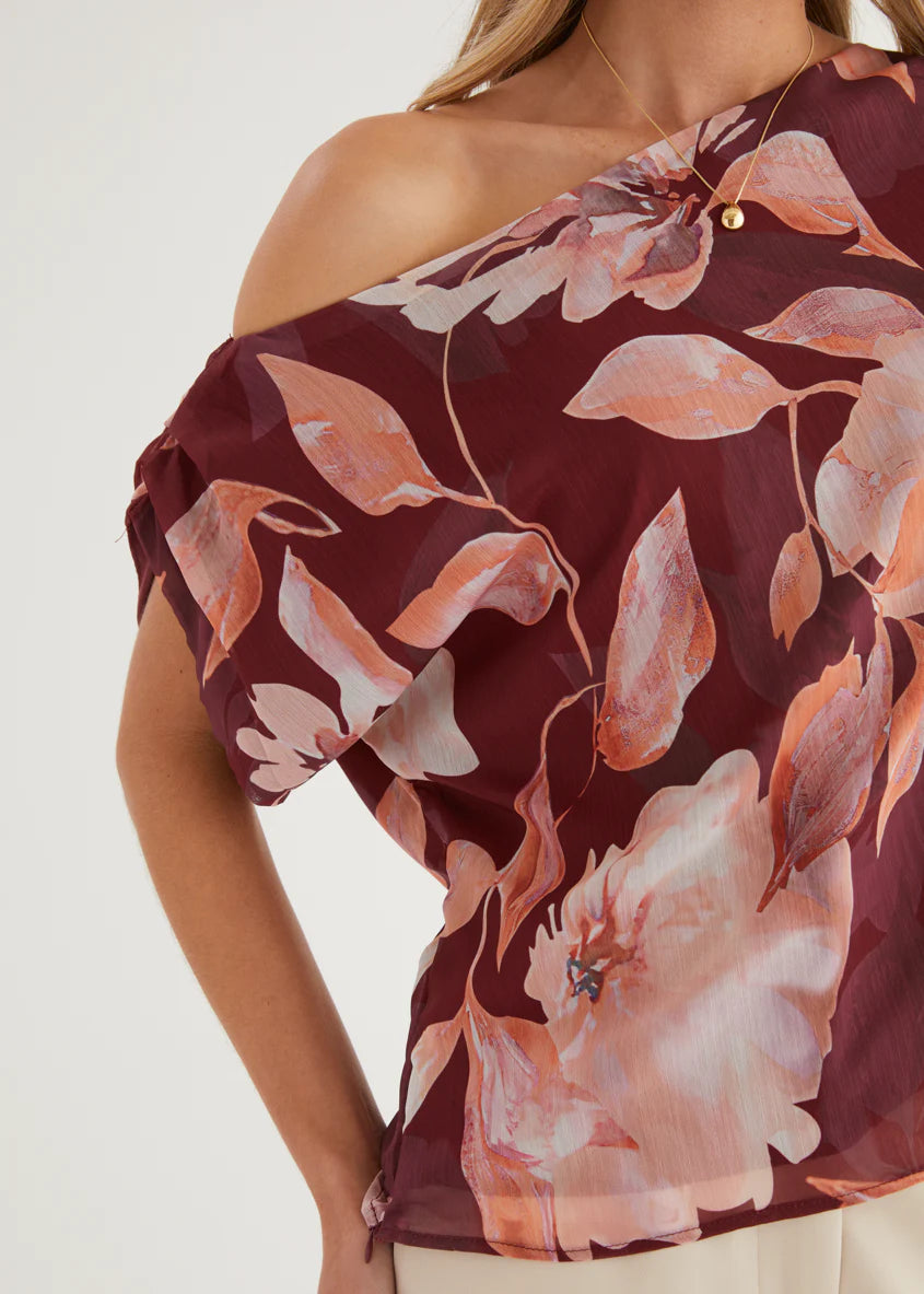 Tatum Off Shoulder Top - Burgundy Floral