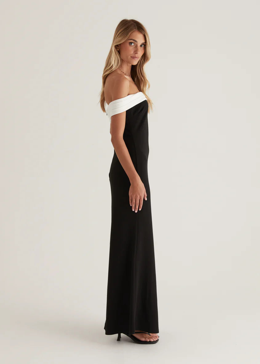 Violet Off Shoulder Maxi Dress - Black
