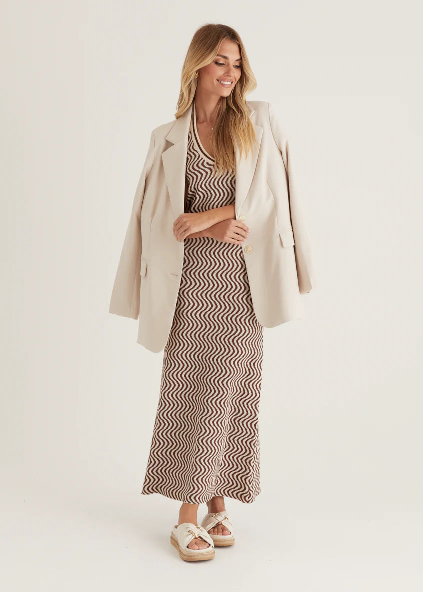 Lorelai Halter Knit Maxi Dress - Brown Swirl