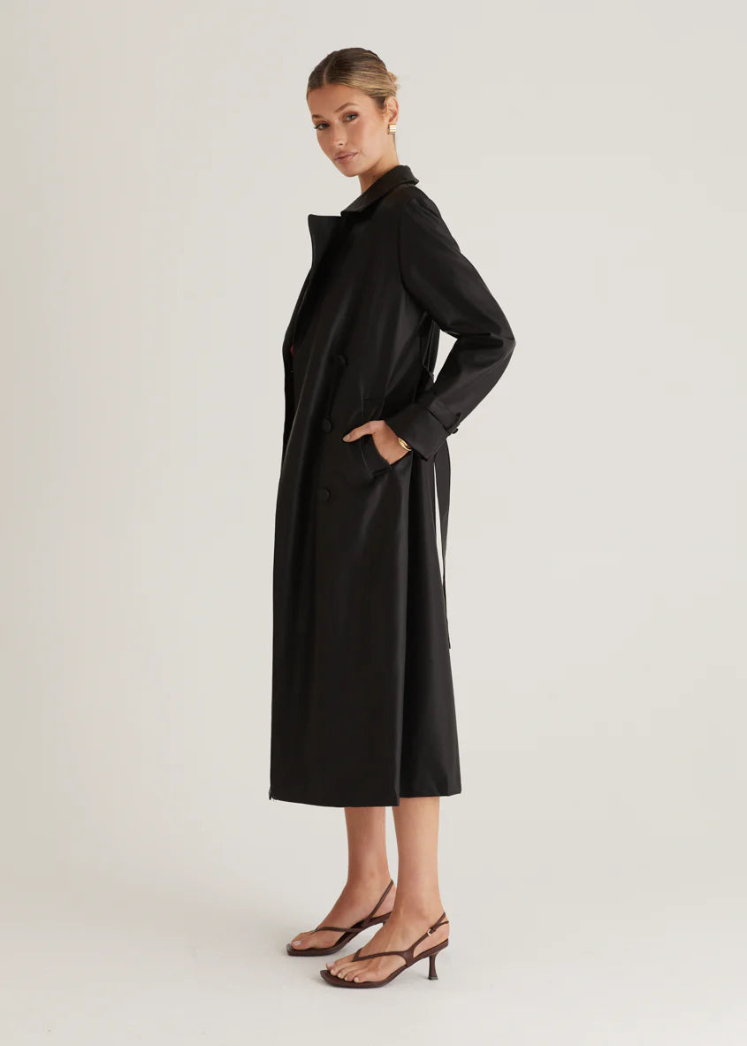 Chanti PU Trench Coat - Black
