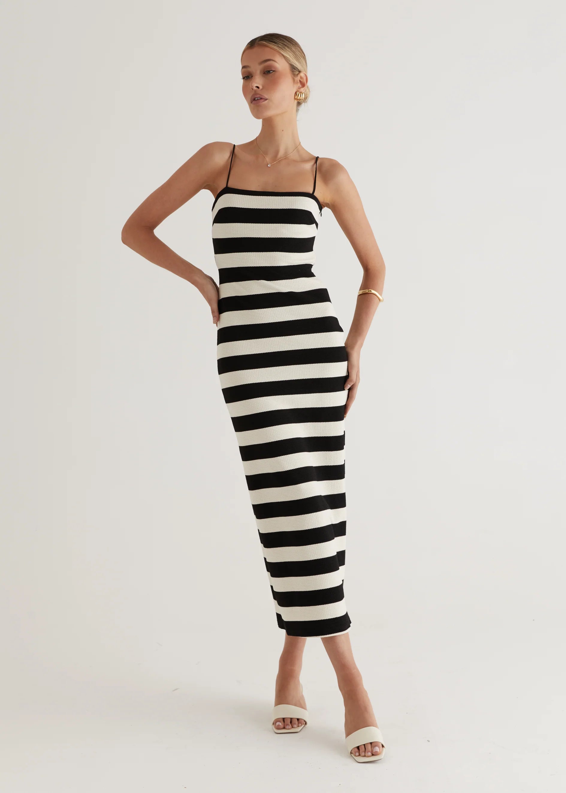 Sandy Knit Midi Dress - Black Stripe
