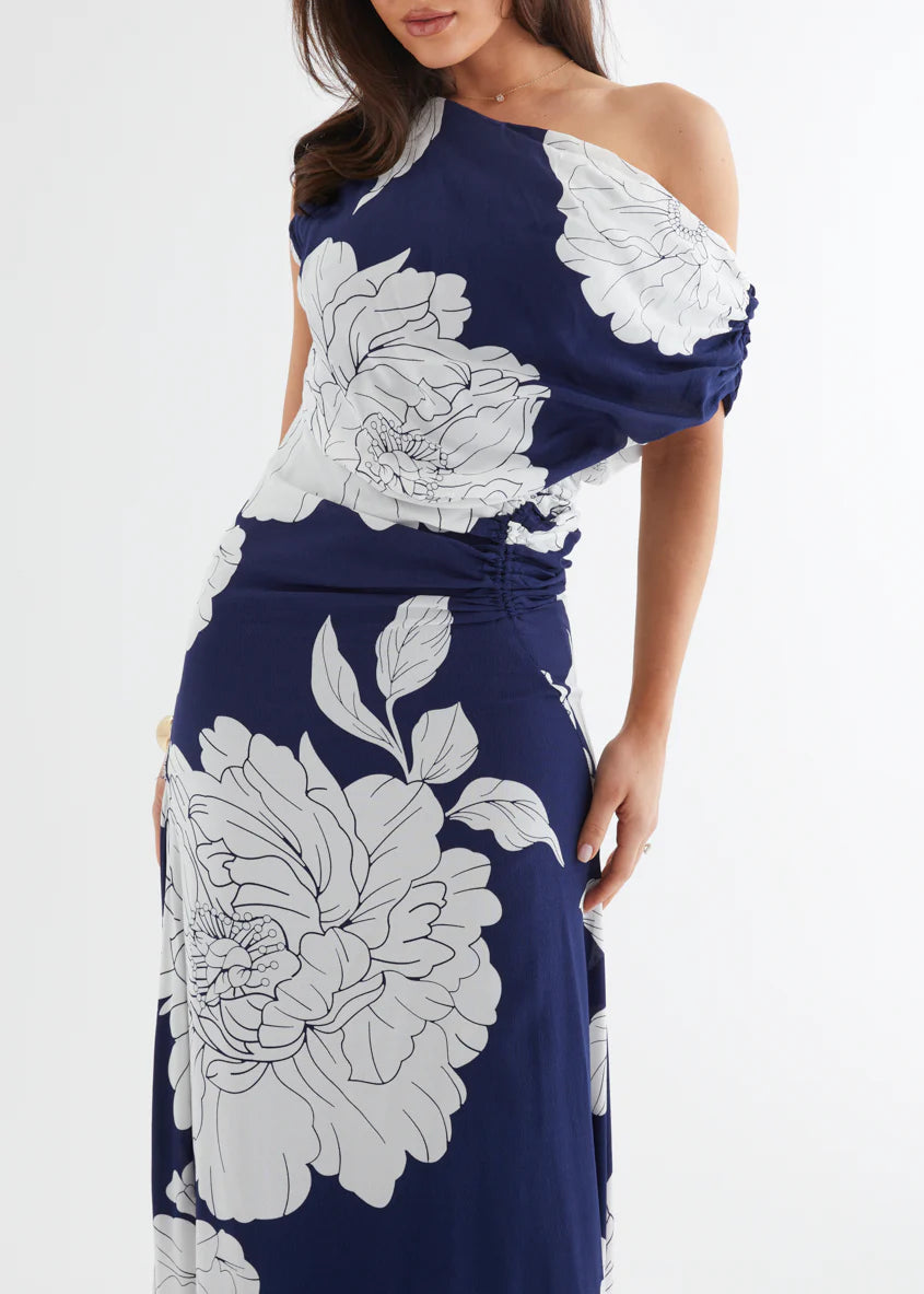 Aida Drop Shoulder Maxi Dress - Navy Bloom