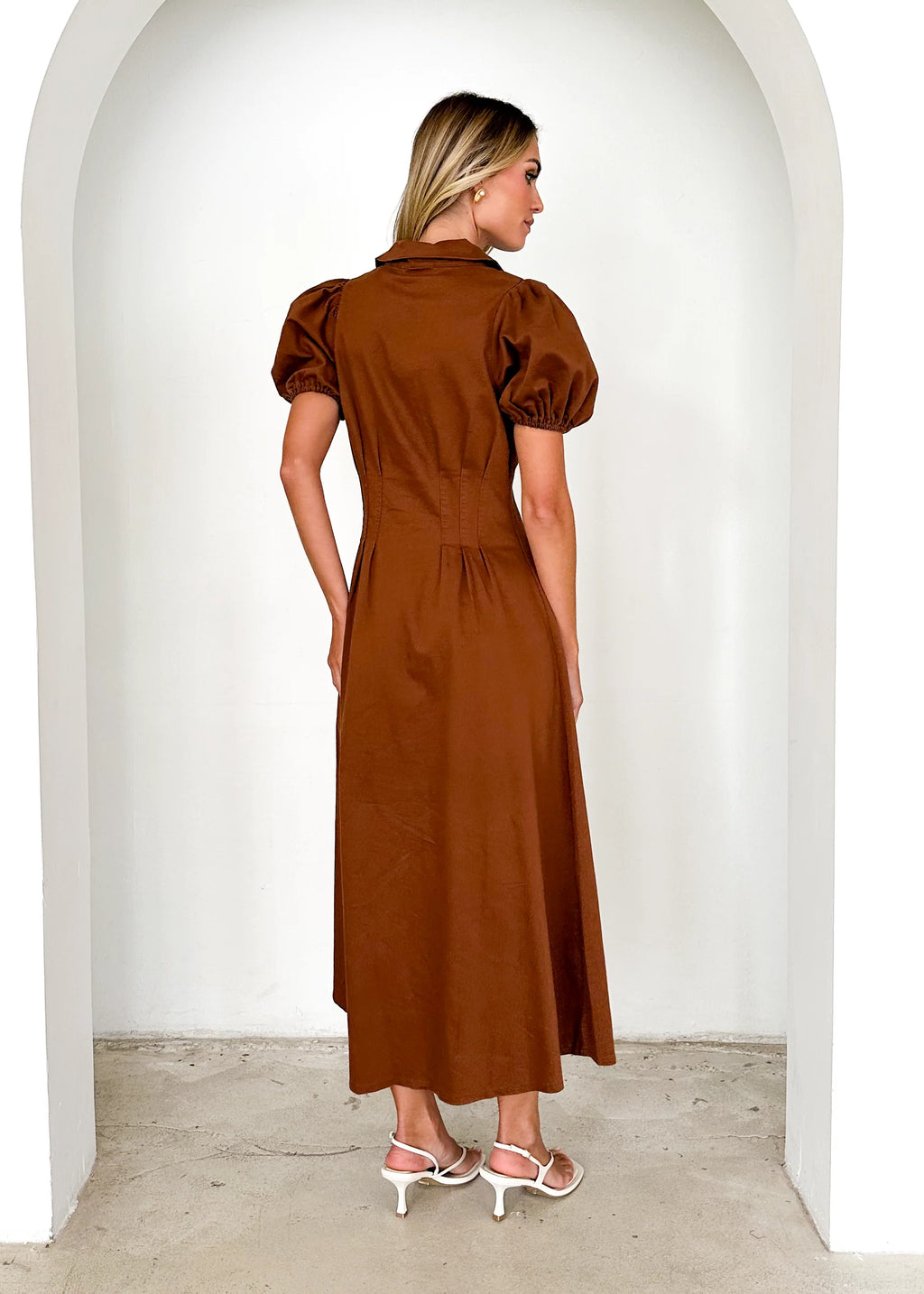 Acer Denim Midi Dress - Brown