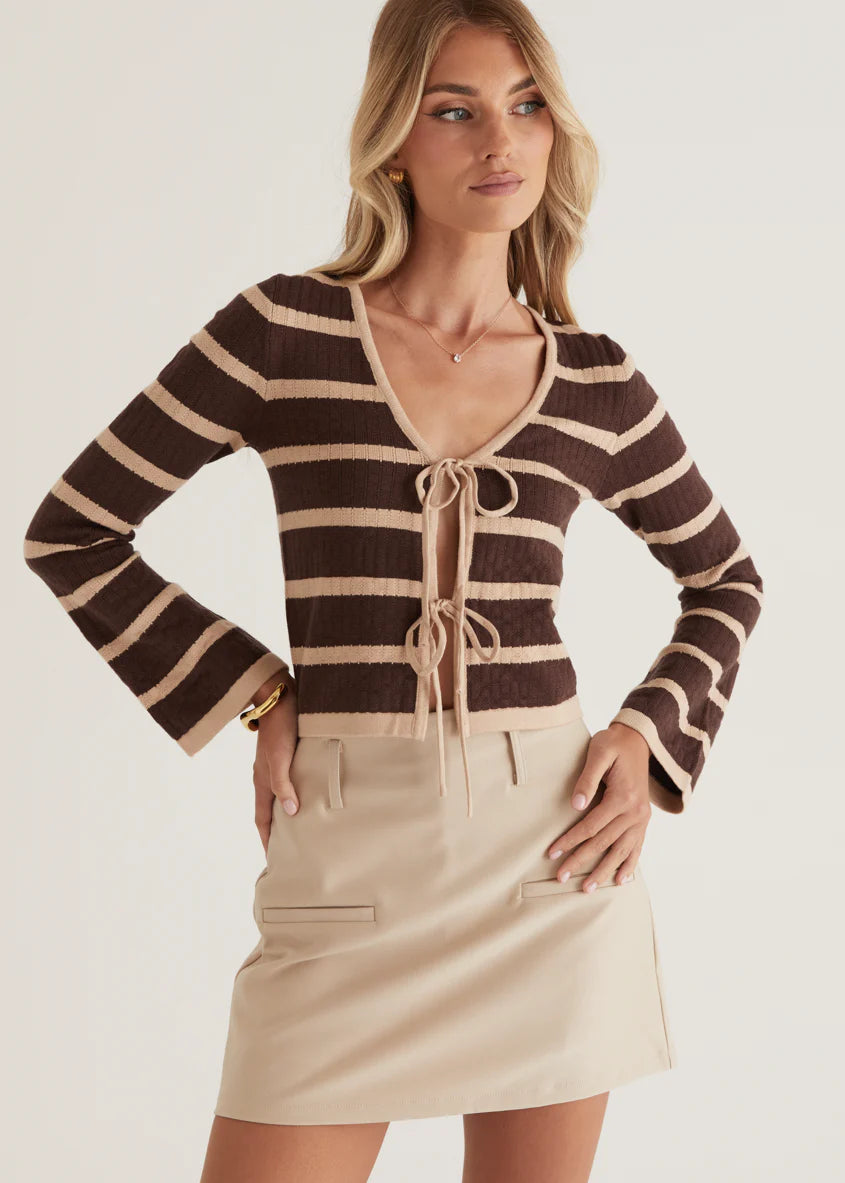 Rayla Knit Top - Choc Stripe
