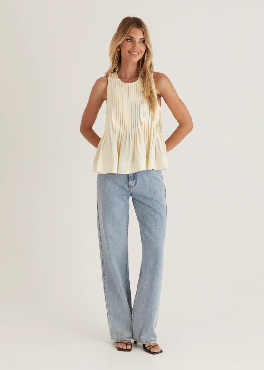 Norvina Pleated Top - Cream