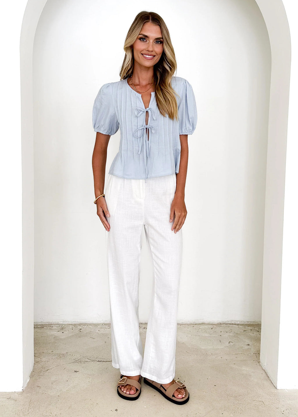 Shalia Pleated Top - Baby Blue