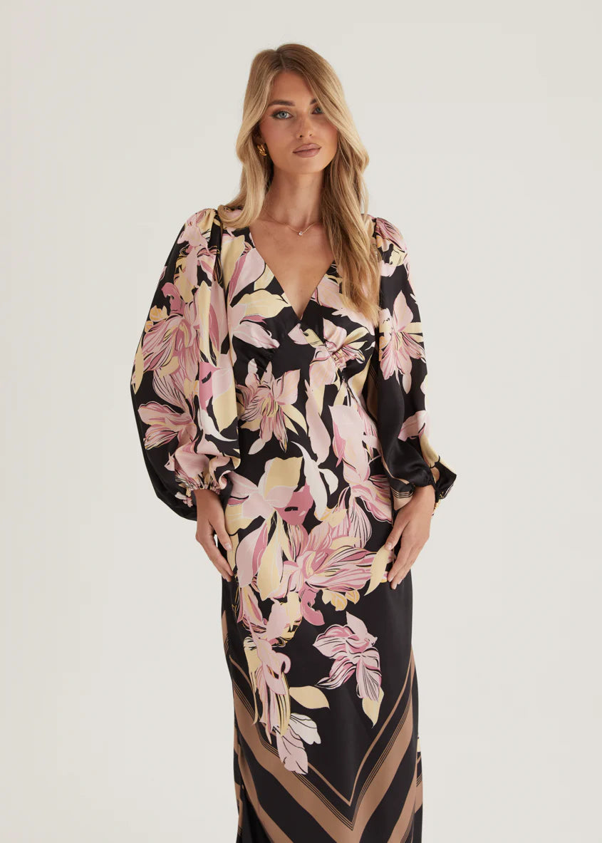 Stetha Maxi Dress - Black Floral