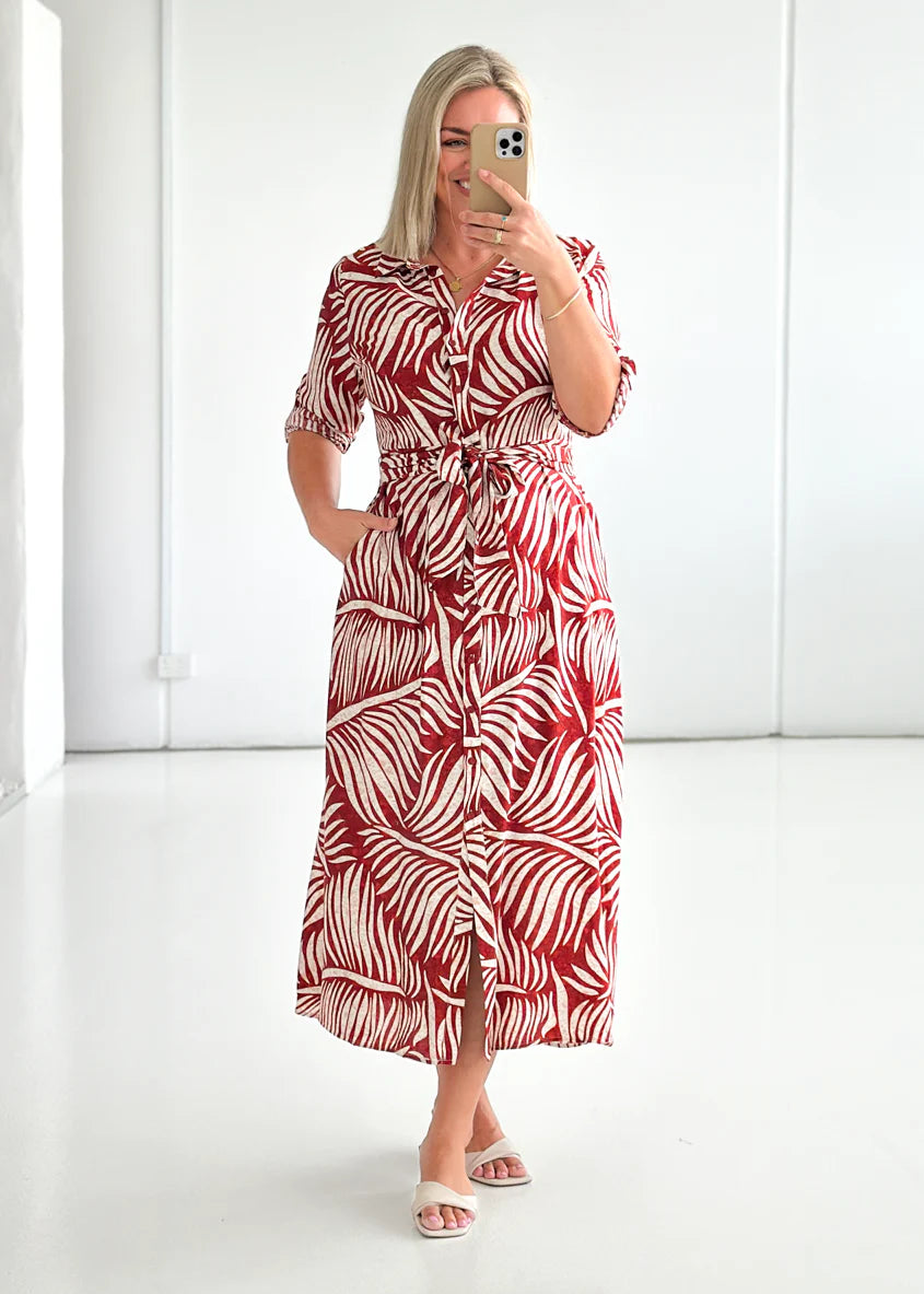 Luxe Midi Dress - Wine Fern