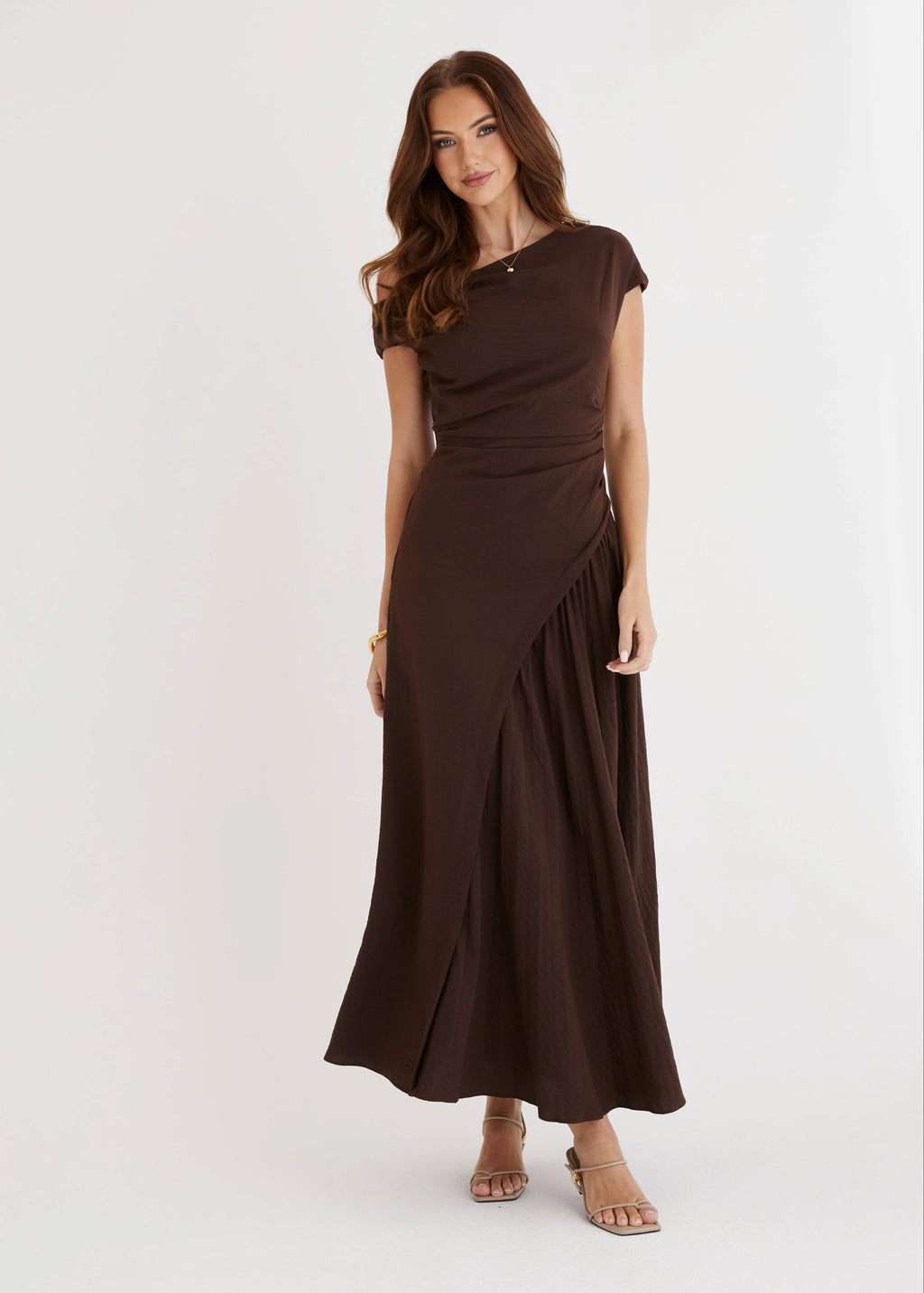 Tropicali Drop Shoulder Maxi Dress - Chocolate