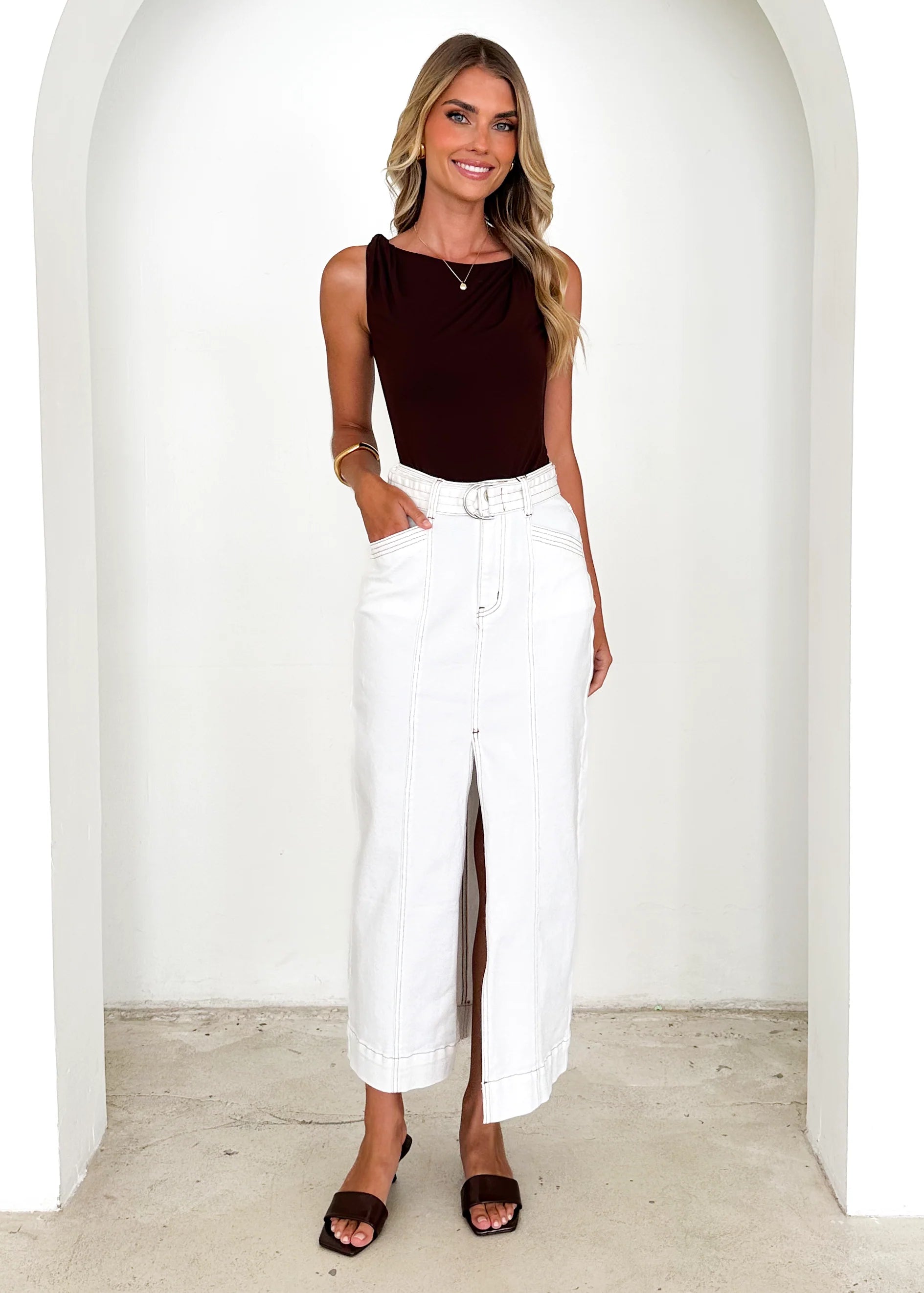 Hampton Stretch Maxi Skirt - Off White
