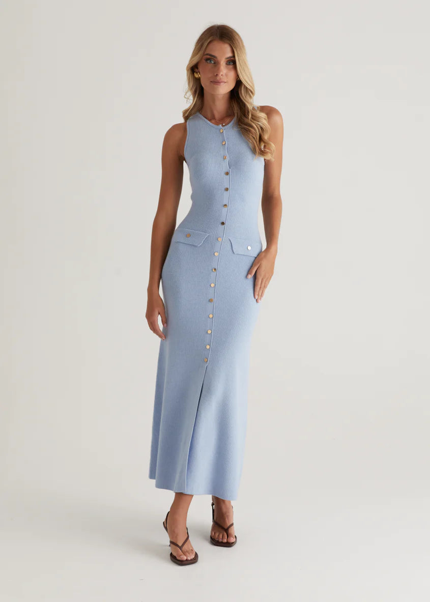 Tully Knit Midi Dress - Sky Blue
