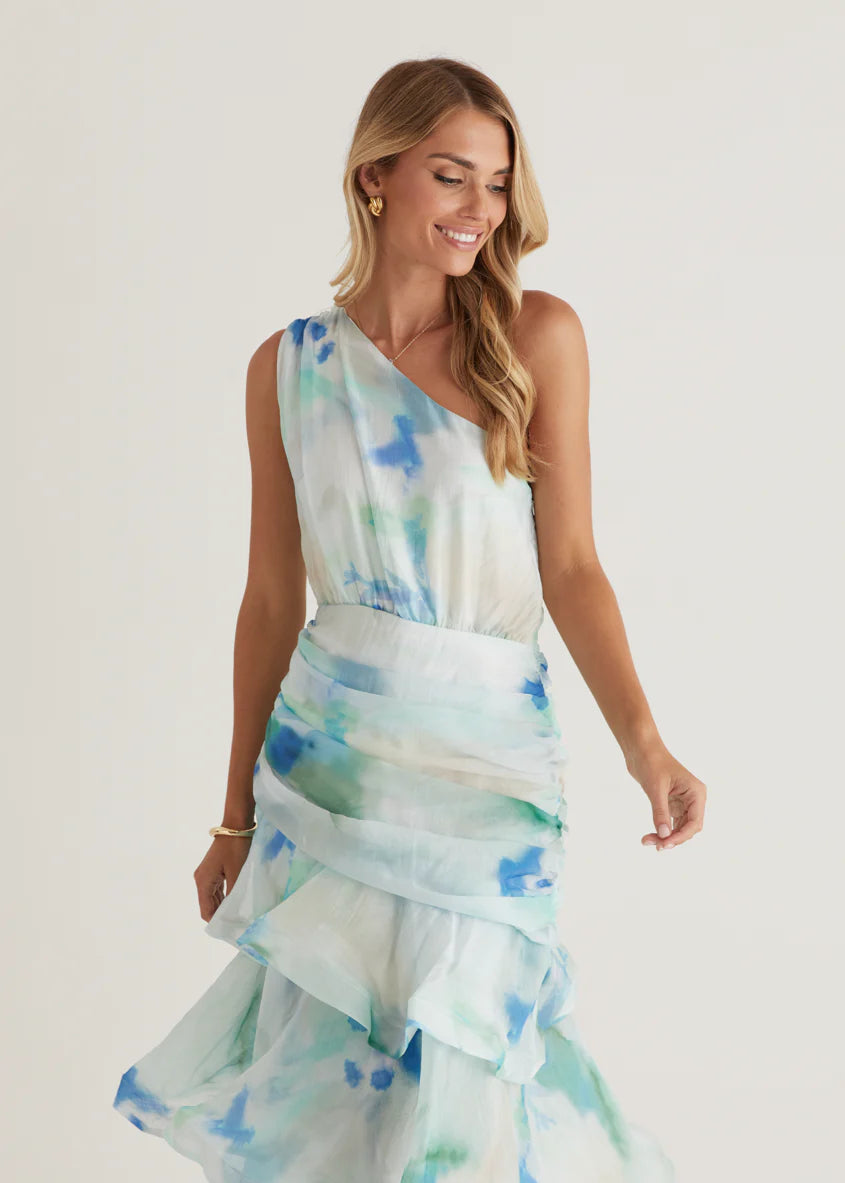 Zaba One Shoulder Maxi Dress - Mint Haze