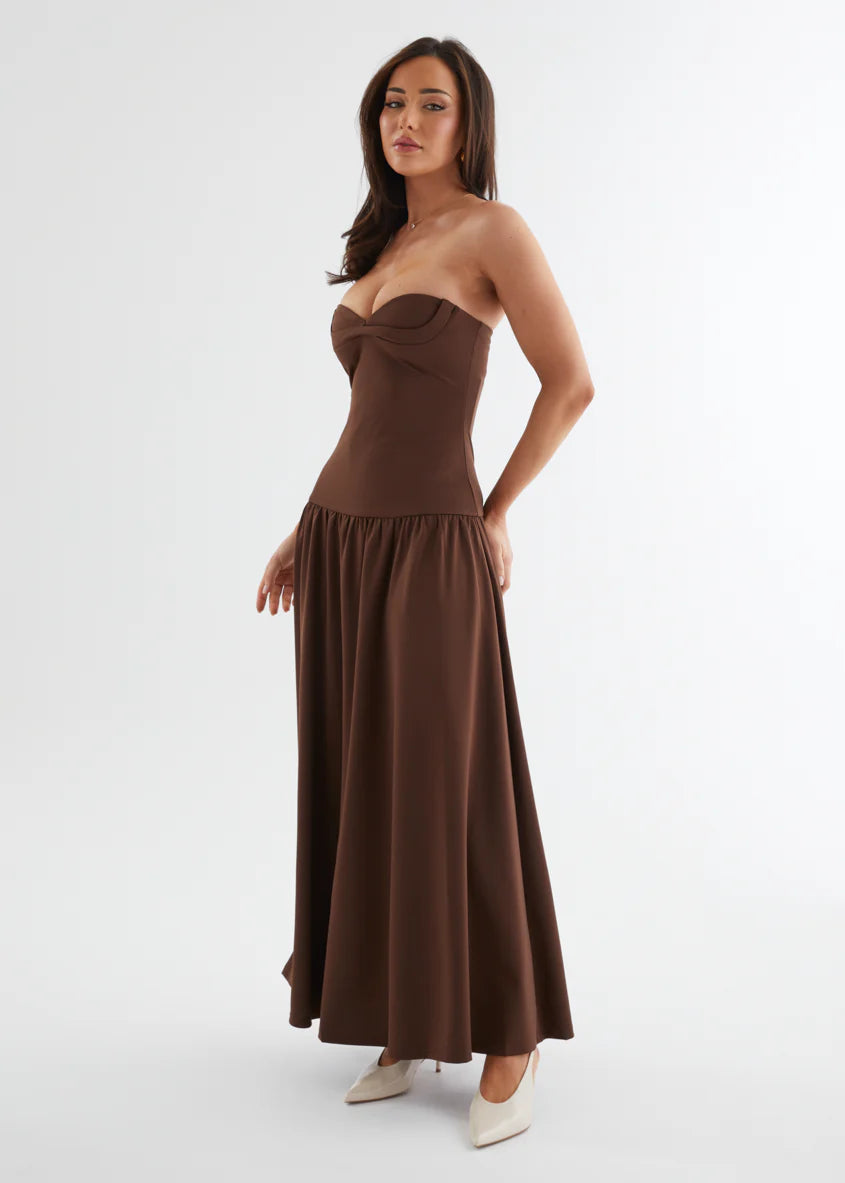 Rheanna Strapless Midi Dress - Chocolate