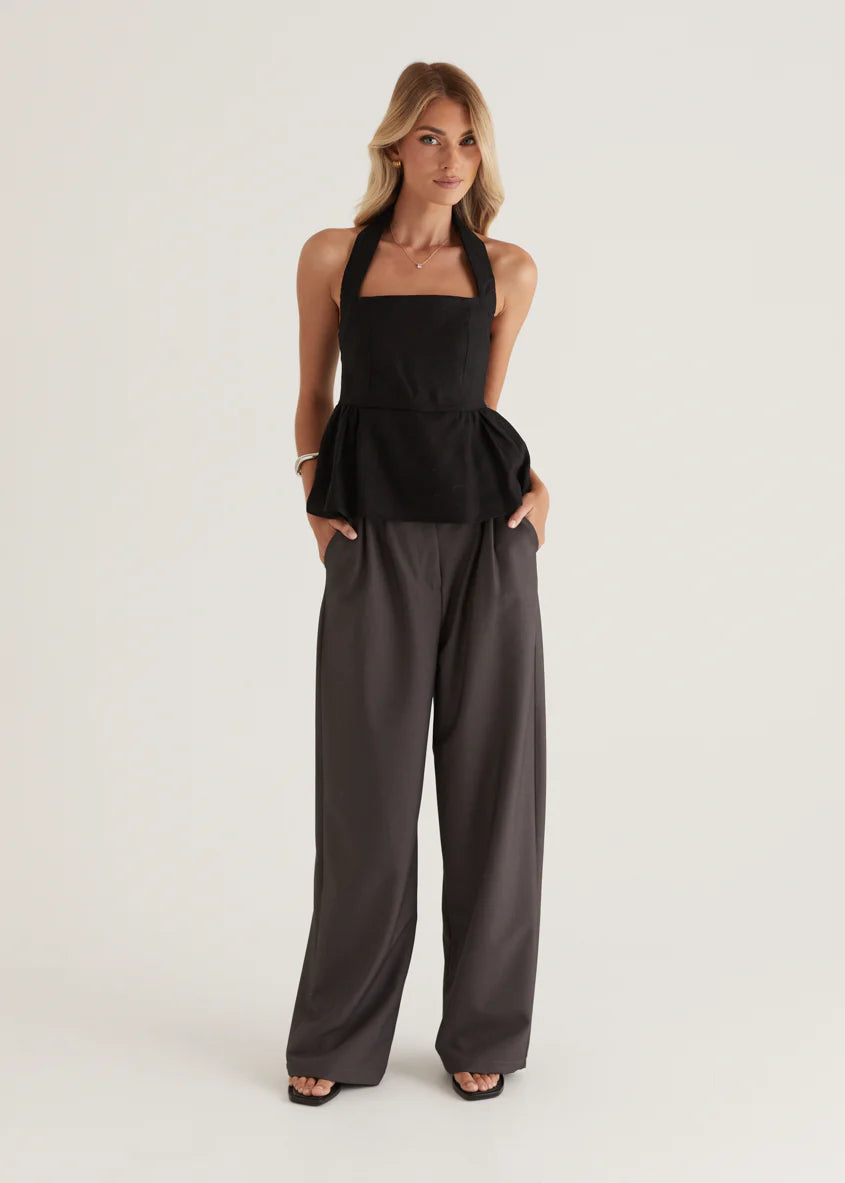 Lilou Halter Linen Top - Black