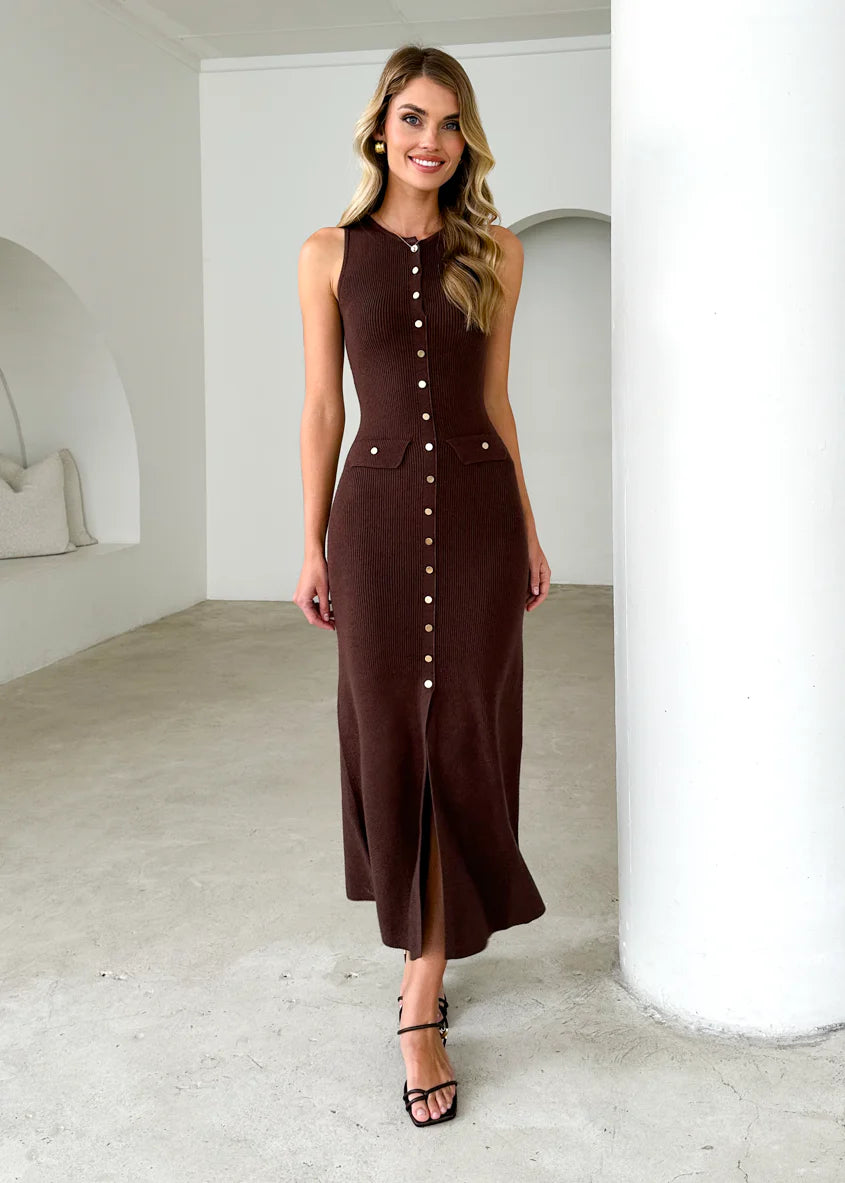 Tully Knit Midi Dress - Chocolate