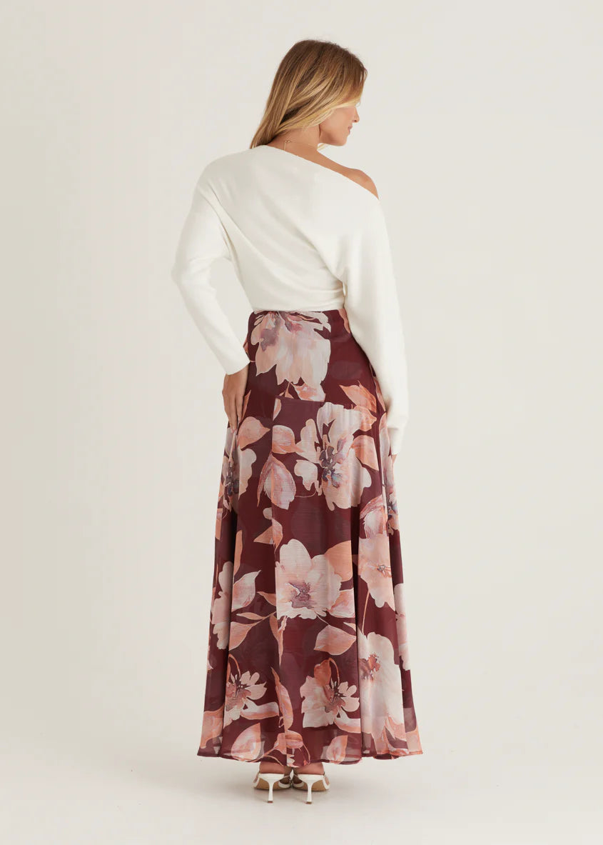 Tatum Maxi Skirt - Burgundy Floral