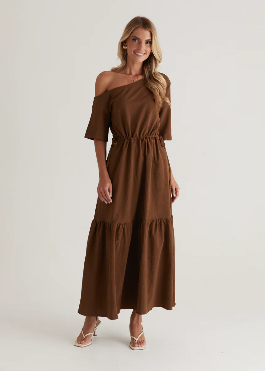 Loren Drop Shoulder Maxi Dress - Chocolate