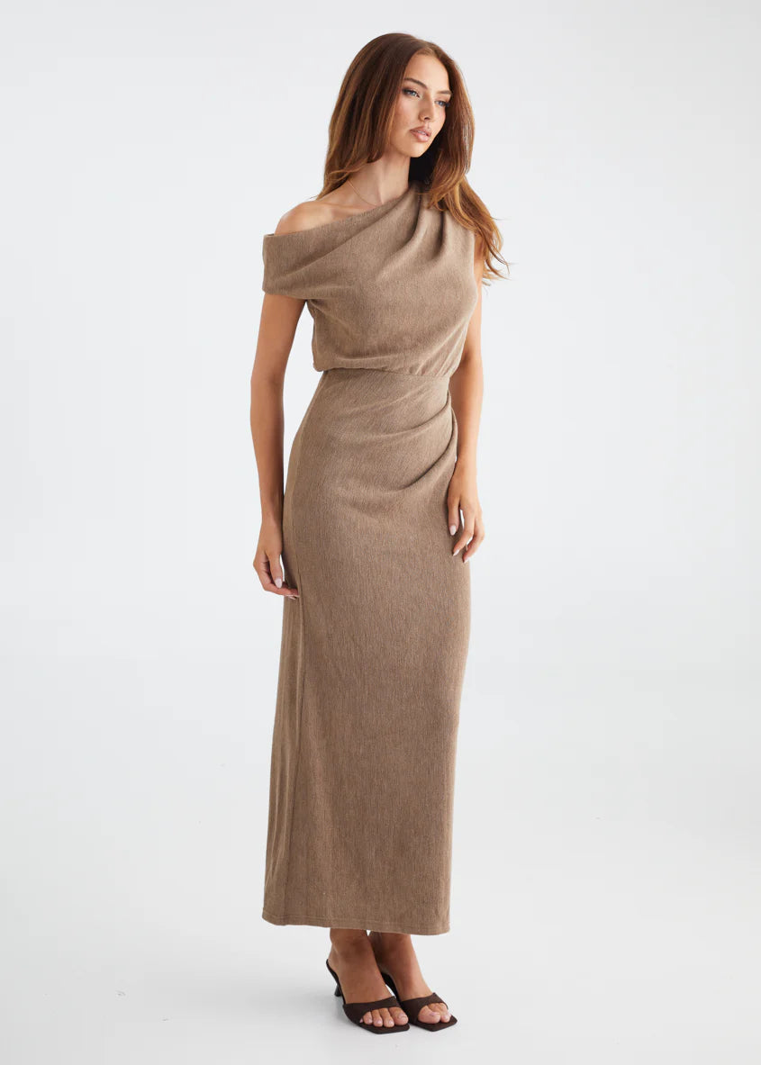 Tarni One Shoulder Maxi Dress - Chocolate