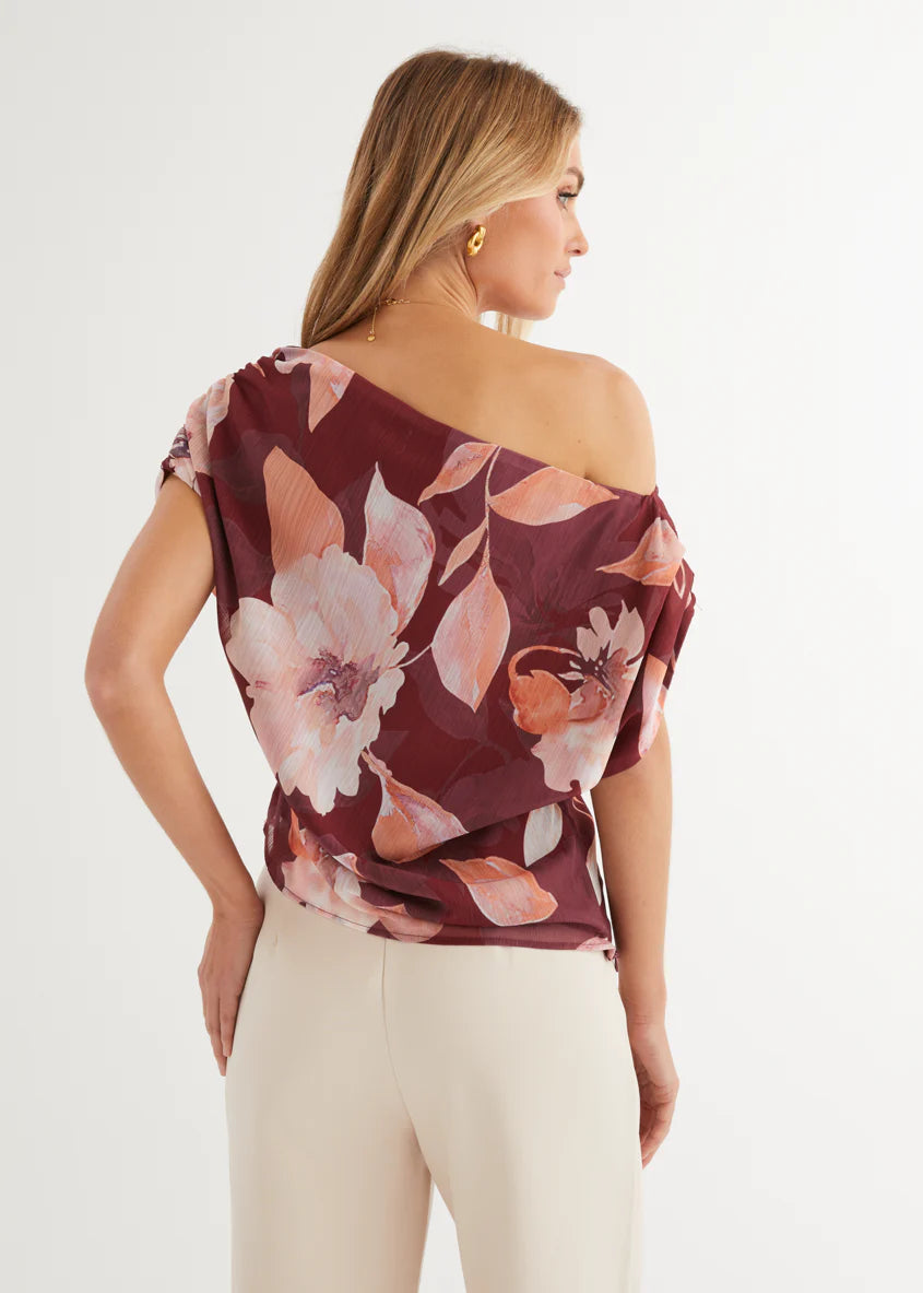 Tatum Off Shoulder Top - Burgundy Floral