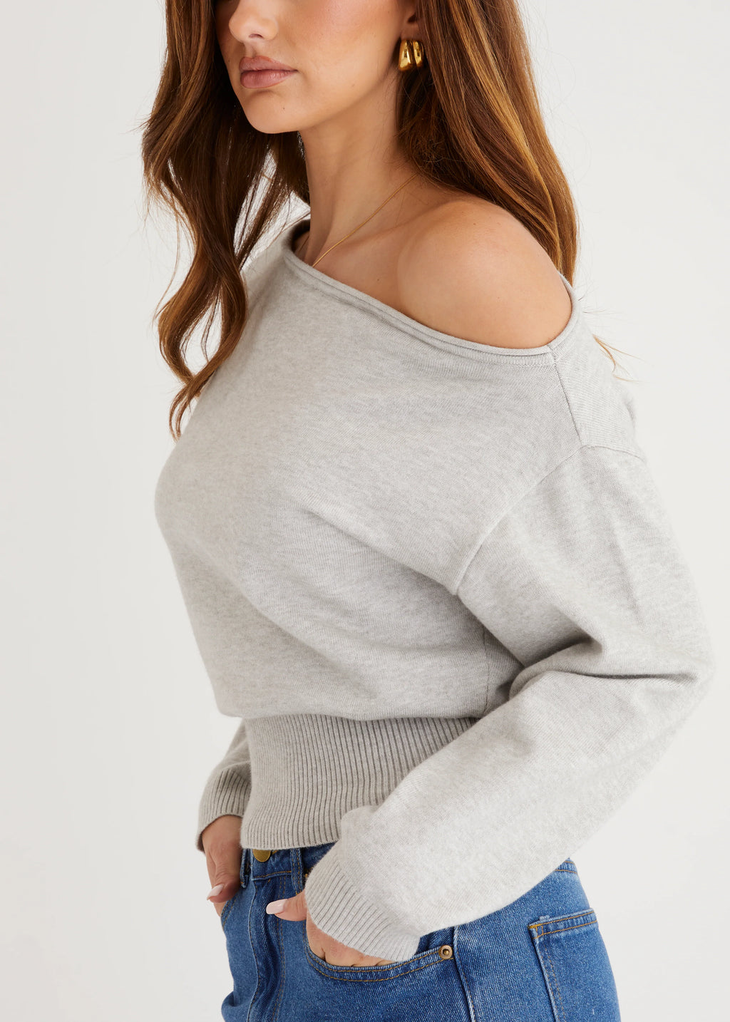 Ally Drop Shoulder Knit Top - Grey