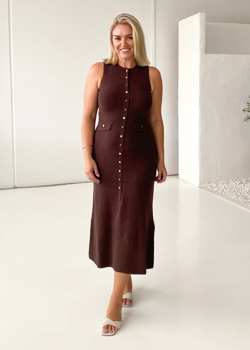 Tully Knit Midi Dress - Chocolate