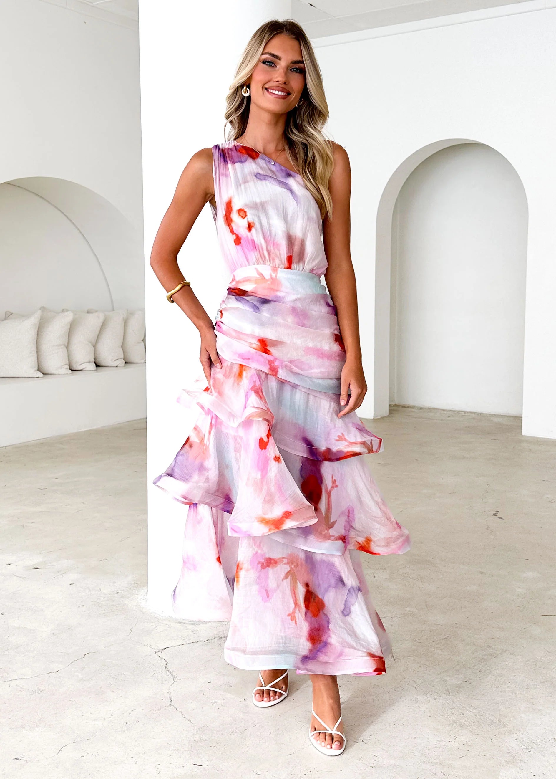 Zaba One Shoulder Maxi Dress - Pink Haze