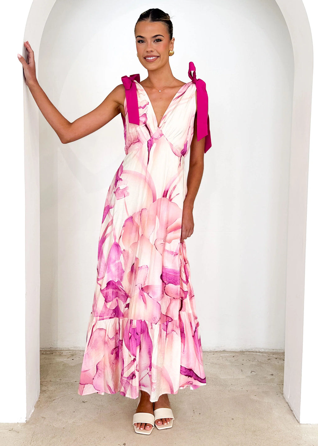 Havannah Tie Midi Dress - Fuchsia Flame