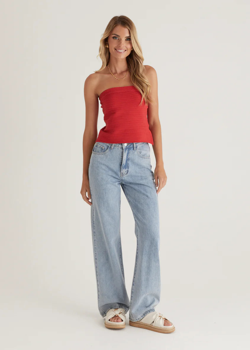 Winnie Strapless Knit Crop - Red
