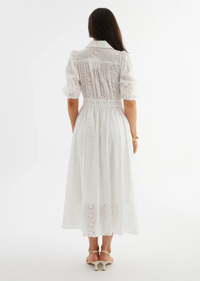 Eryn Midi Dress - White Anglaise