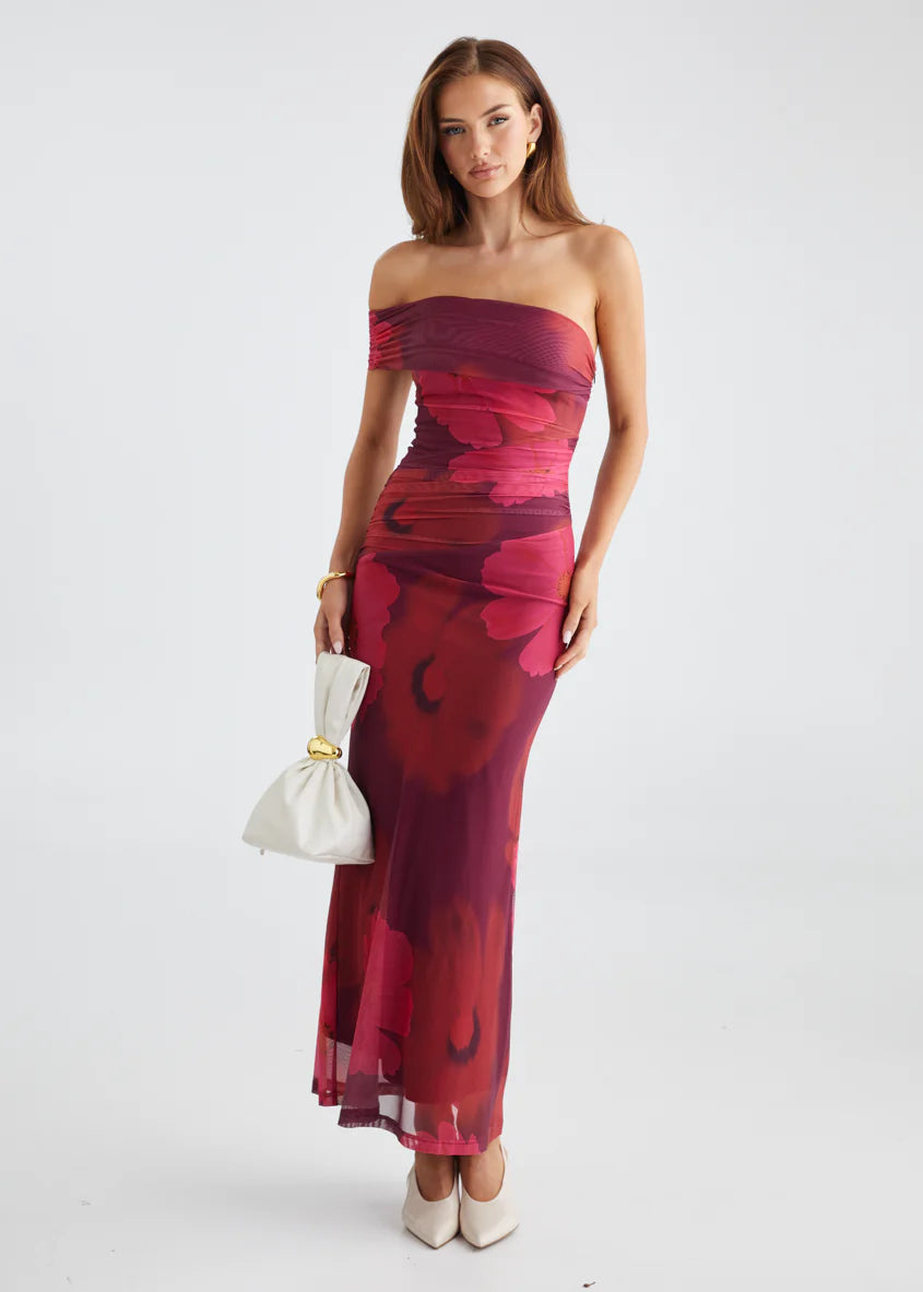 Allina Mesh Maxi Dress - Plum Floral